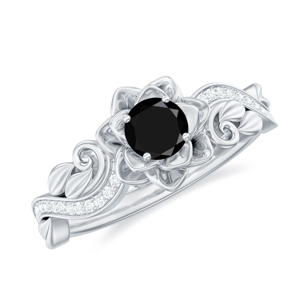 Flower Inspired Black Onyx and Diamond Engagement Ring Black Onyx - ( AAA ) - Quality - Rosec Jewels