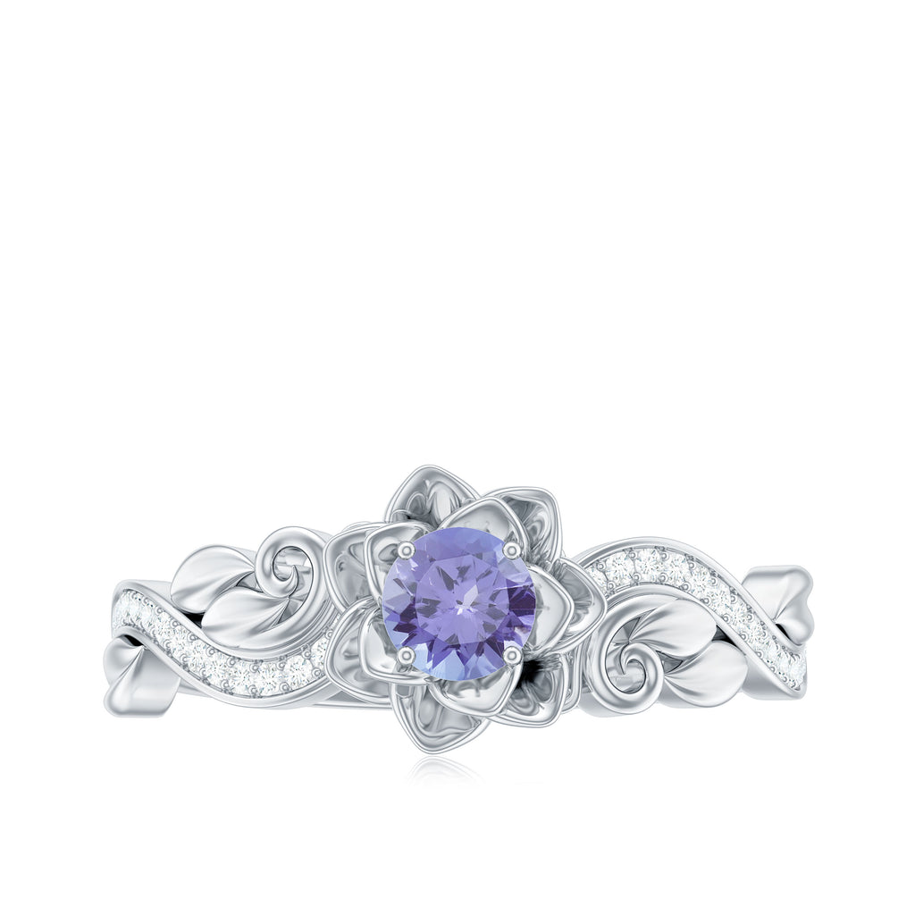 Flower Inspired Tanzanite and Diamond Engagement Ring Tanzanite - ( AAA ) - Quality - Rosec Jewels