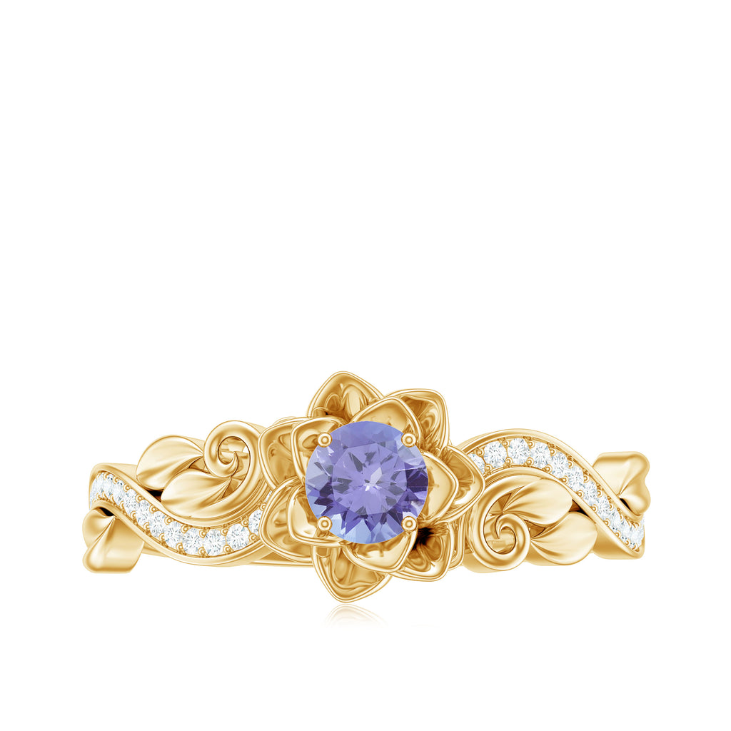 Flower Inspired Tanzanite and Diamond Engagement Ring Tanzanite - ( AAA ) - Quality - Rosec Jewels
