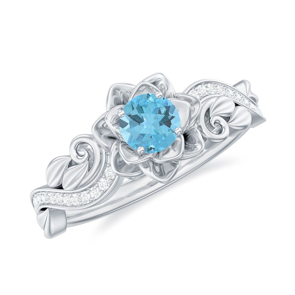 1/2 CT Floral Inspired Sky Blue Topaz and Diamond Engagement Ring Sky Blue Topaz - ( AAA ) - Quality - Rosec Jewels