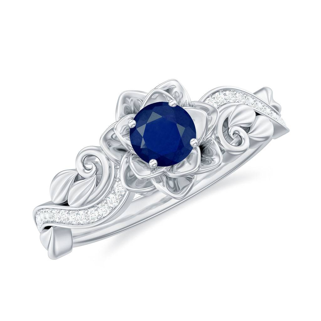 Flower Inspired Blue Sapphire and Diamond Engagement Ring Blue Sapphire - ( AAA ) - Quality - Rosec Jewels