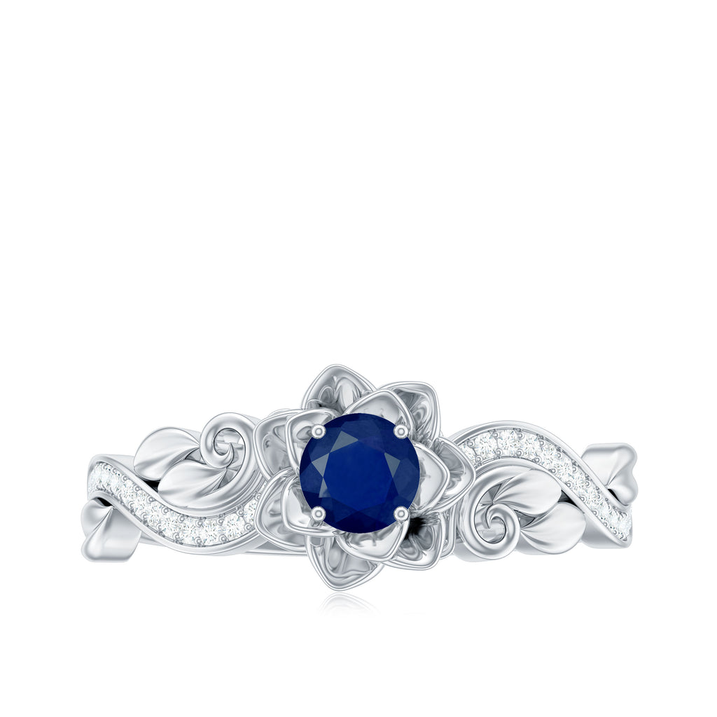Flower Inspired Blue Sapphire and Diamond Engagement Ring Blue Sapphire - ( AAA ) - Quality - Rosec Jewels