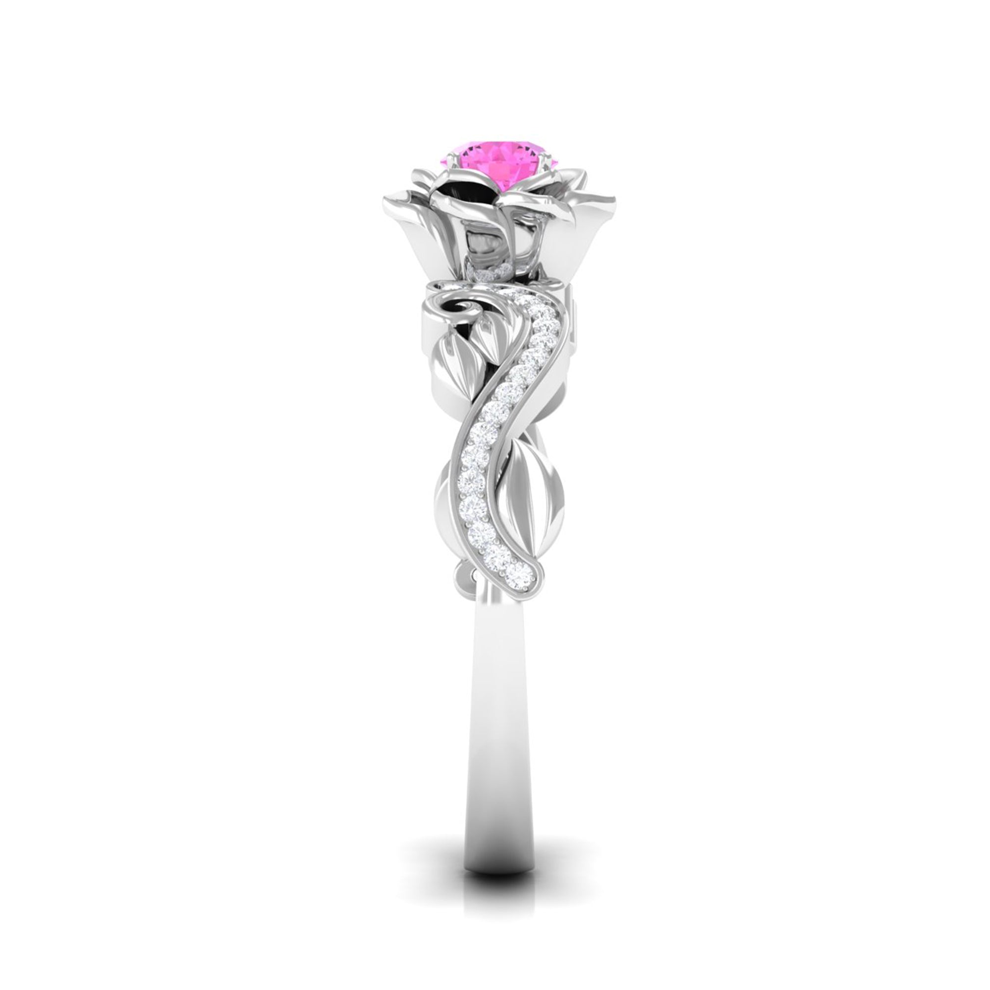 Flower Inspired Pink Sapphire and Diamond Engagement Ring Pink Sapphire - ( AAA ) - Quality - Rosec Jewels
