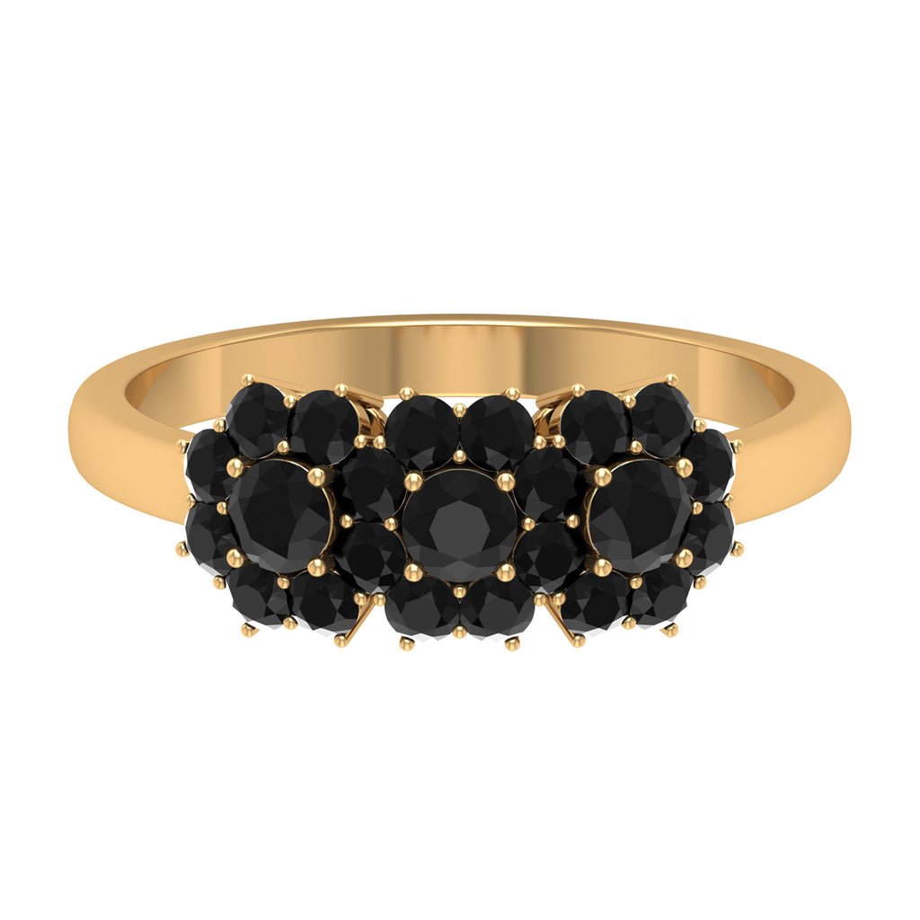 1.75 CT Genuine Black Onyx Flower Cluster Engagement Ring Black Onyx - ( AAA ) - Quality - Rosec Jewels