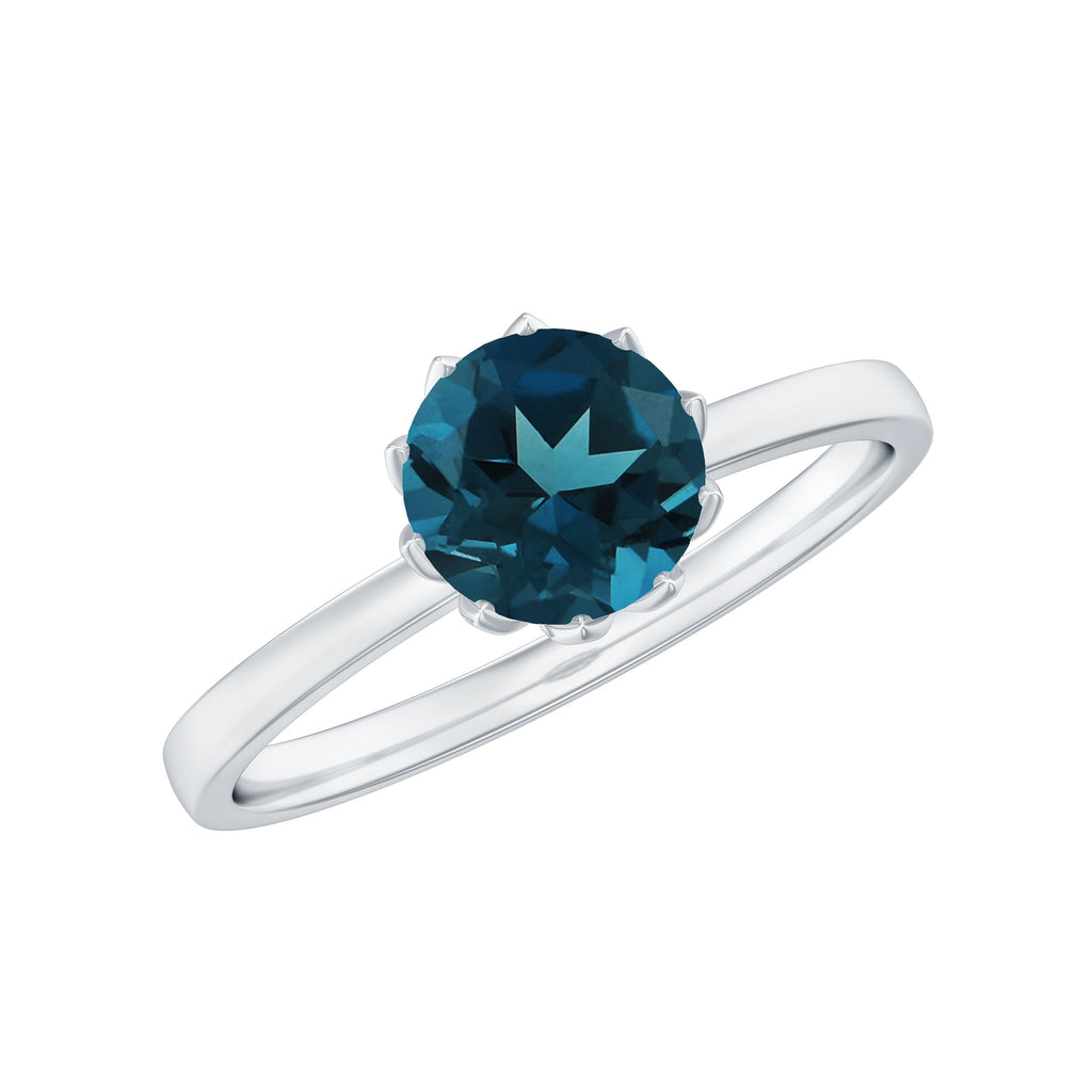 Round Cut London Blue Topaz Solitaire Ring in Lotus Basket Setting London Blue Topaz - ( AAA ) - Quality - Rosec Jewels