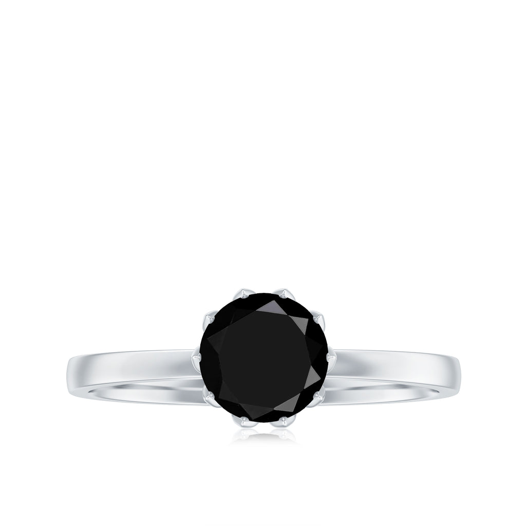 3/4 CT Natural Black Spinel Solitaire Ring in Lotus Basket Setting Black Spinel - ( AAA ) - Quality - Rosec Jewels