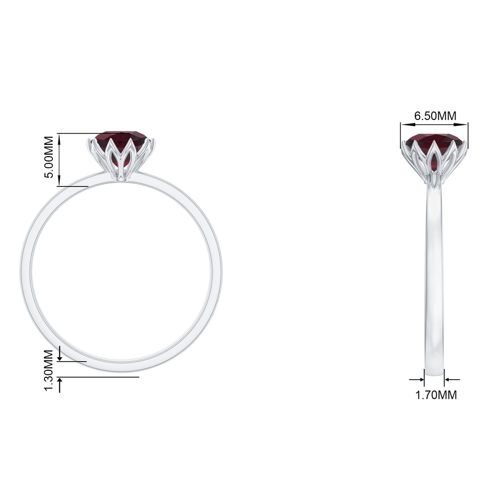 1 CT Real Rhodolite Solitaire Ring in Lotus Basket Setting Rhodolite - ( AAA ) - Quality - Rosec Jewels