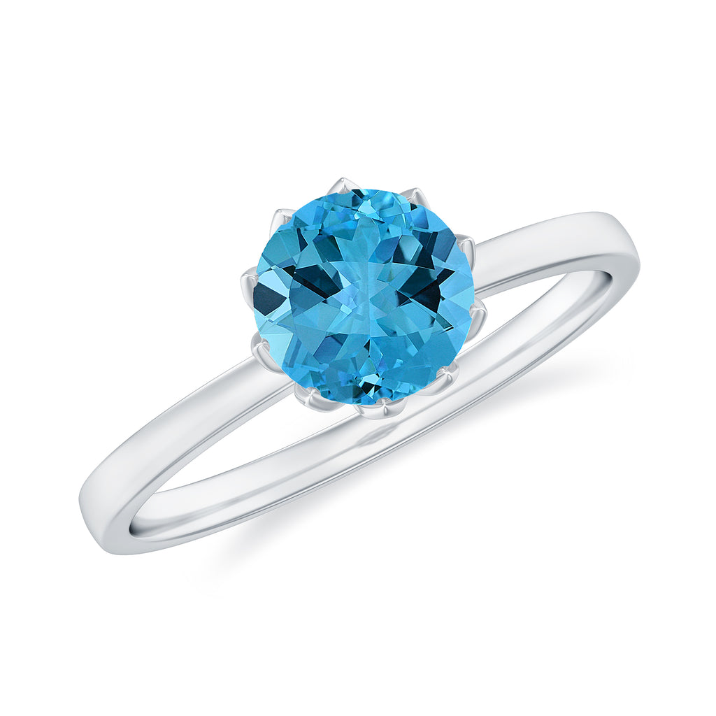 1 CT Swiss Blue Topaz Solitaire Ring in Lotus Basket Setting Swiss Blue Topaz - ( AAA ) - Quality - Rosec Jewels