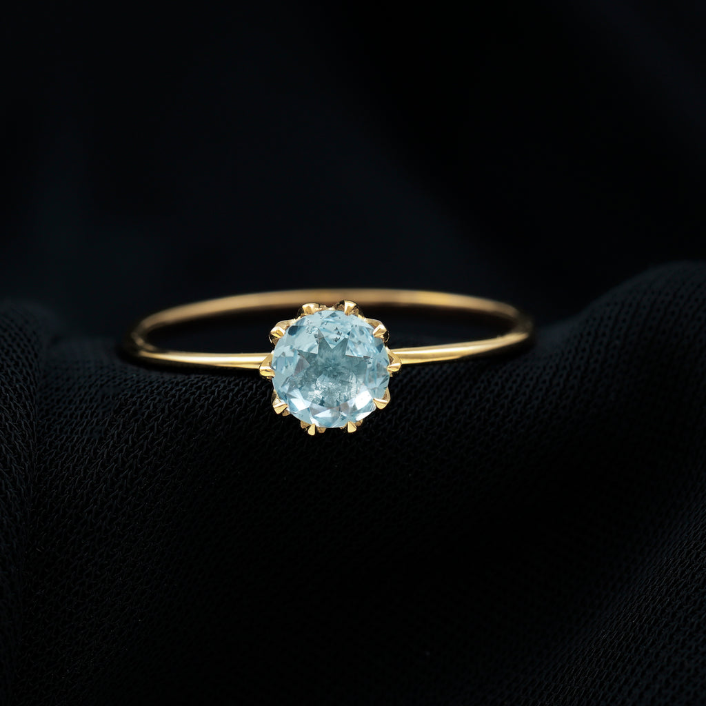 6 MM Round Cut Aquamarine Solitaire Ring in Gold Aquamarine - ( AAA ) - Quality - Rosec Jewels