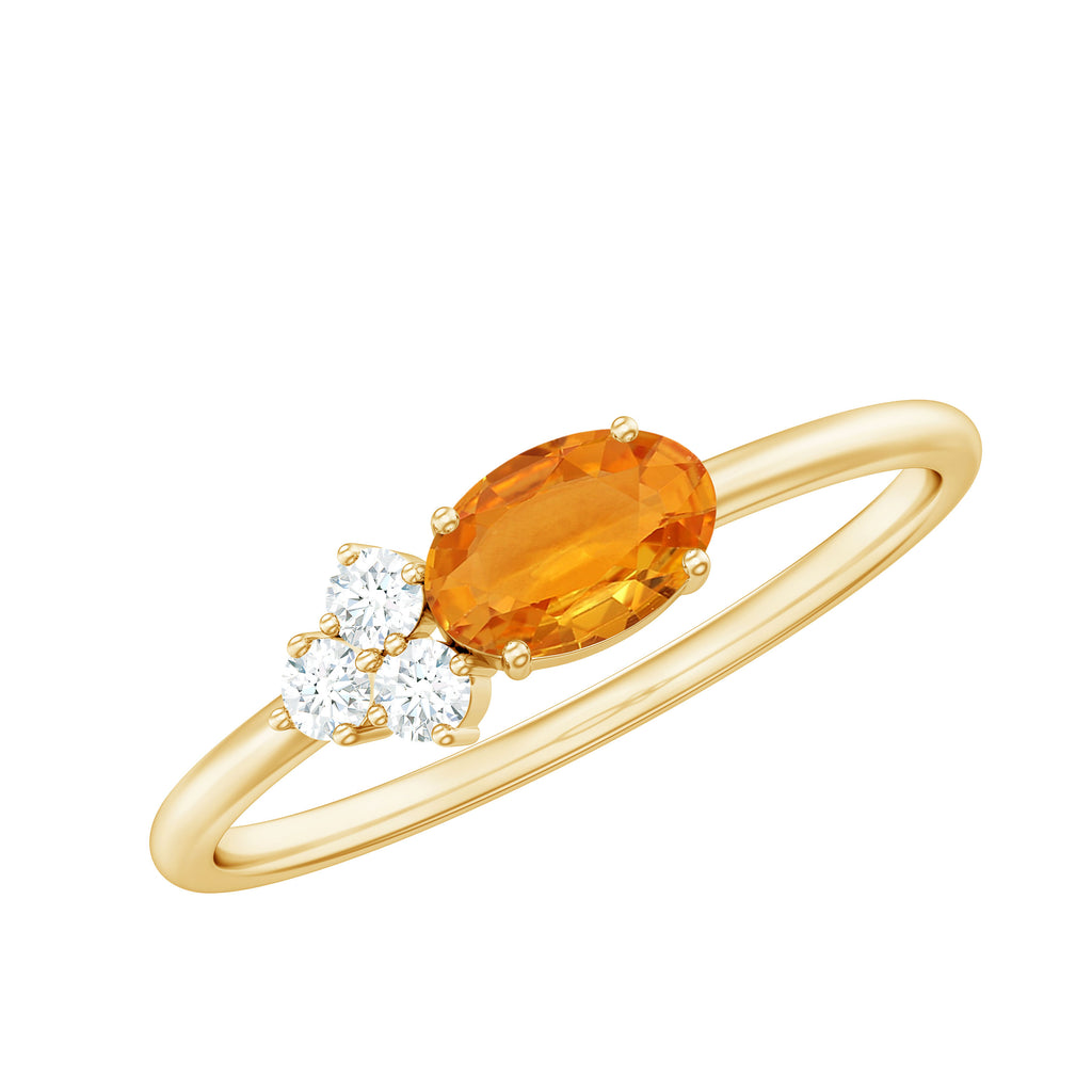 3/4 CT Oval Cut Orange Sapphire Promise Ring with Diamond Trio Orange Sapphire - ( AAA ) - Quality - Rosec Jewels