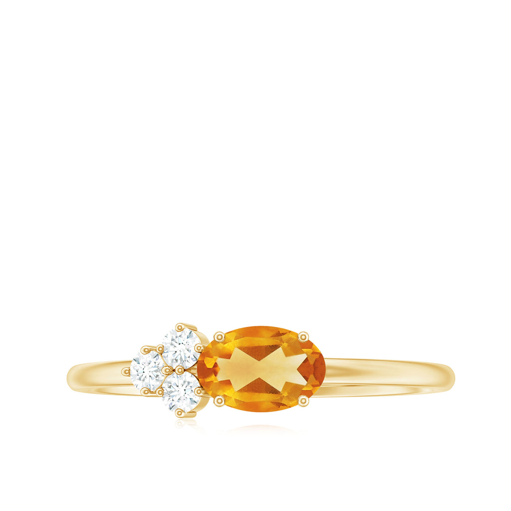 Oval Cut Real Citrine Minimal Ring with Diamond Trio Citrine - ( AAA ) - Quality - Rosec Jewels