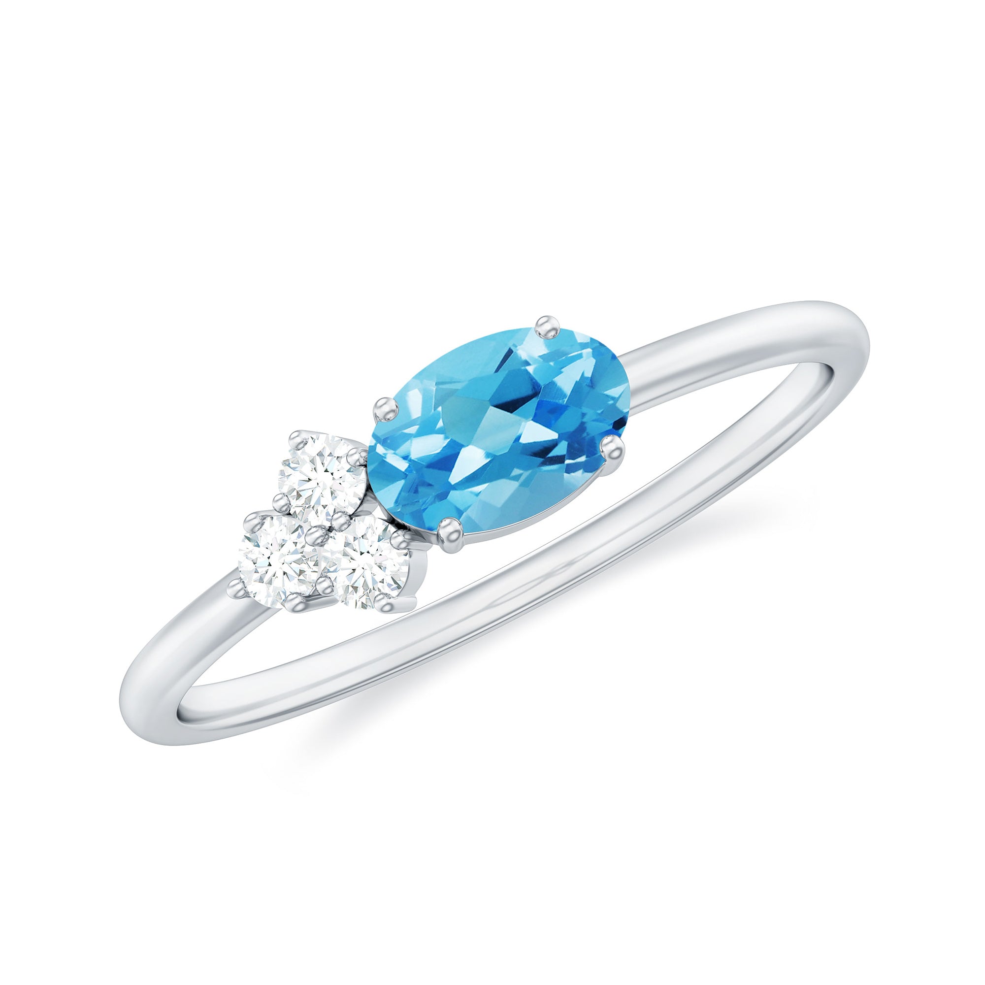 Oval Cut Swiss Blue Topaz Promise Ring with Diamond Trio Swiss Blue Topaz - ( AAA ) - Quality - Rosec Jewels