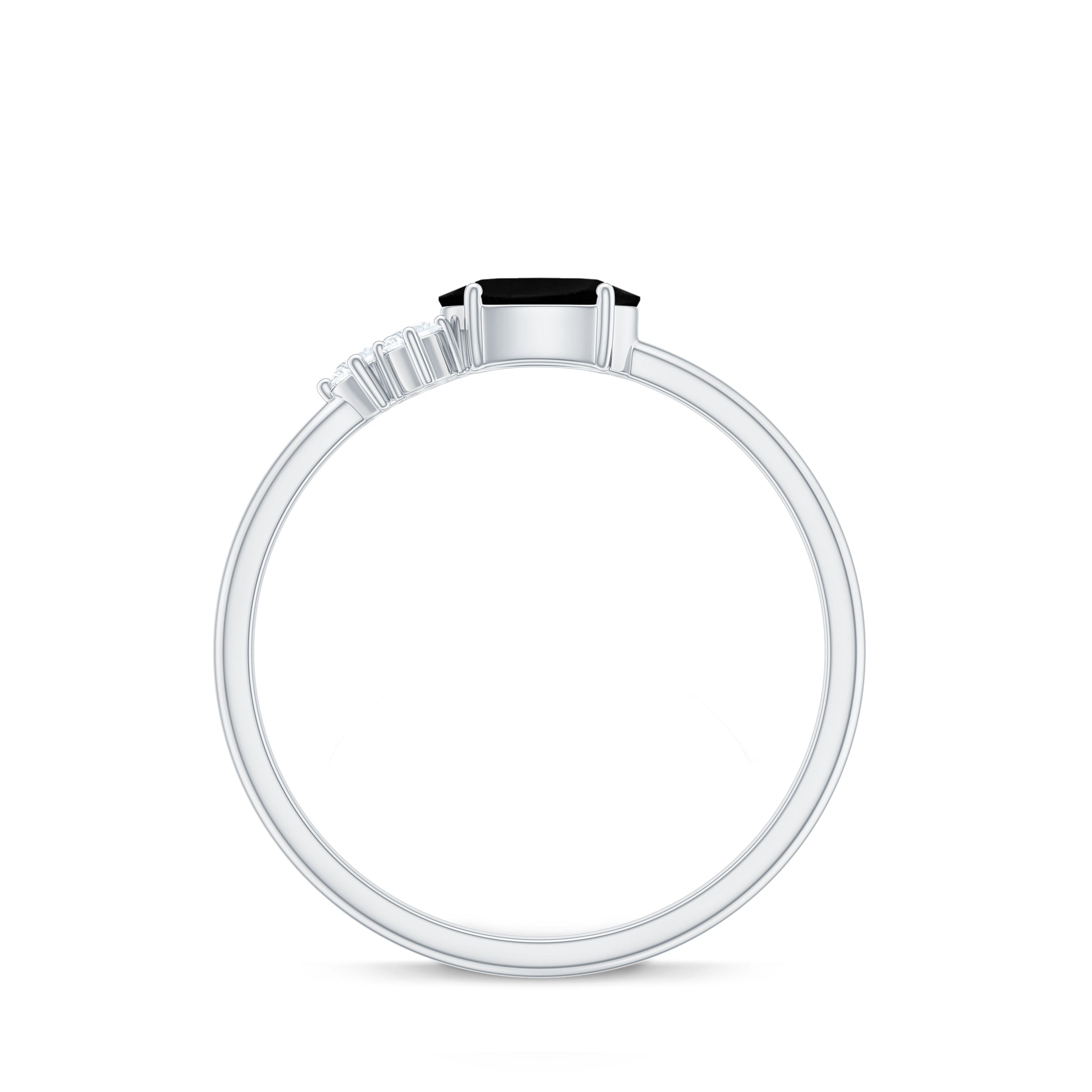 Oval Cut Created Black Diamond Minimal Ring with Diamond Trio Lab Created Black Diamond - ( AAAA ) - Quality - Rosec Jewels