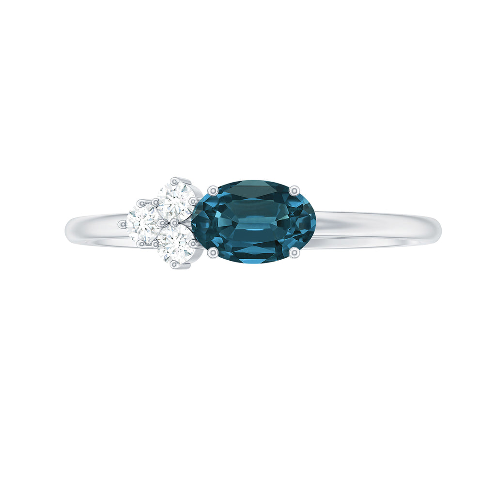 1/2 CT Oval Cut London Blue Topaz Promise Ring with Diamond Trio London Blue Topaz - ( AAA ) - Quality - Rosec Jewels
