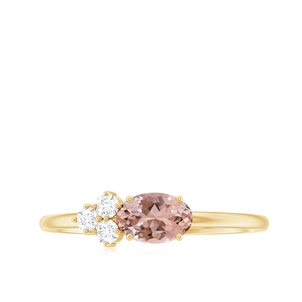 1/2 CT Oval Cut Morganite Promise Ring with Diamond Trio Morganite - ( AAA ) - Quality - Rosec Jewels