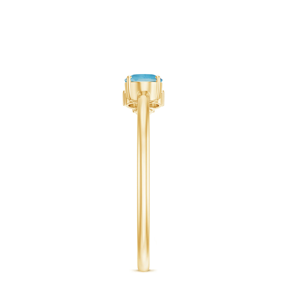 1/2 CT Oval Cut Aquamarine Promise Ring with Diamond Trio Aquamarine - ( AAA ) - Quality - Rosec Jewels