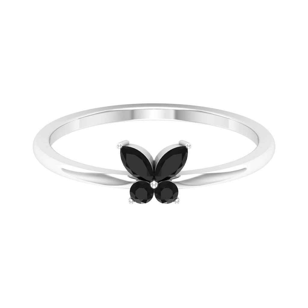 Marquise and Round Black Onyx Butterfly Promise Ring Black Onyx - ( AAA ) - Quality - Rosec Jewels