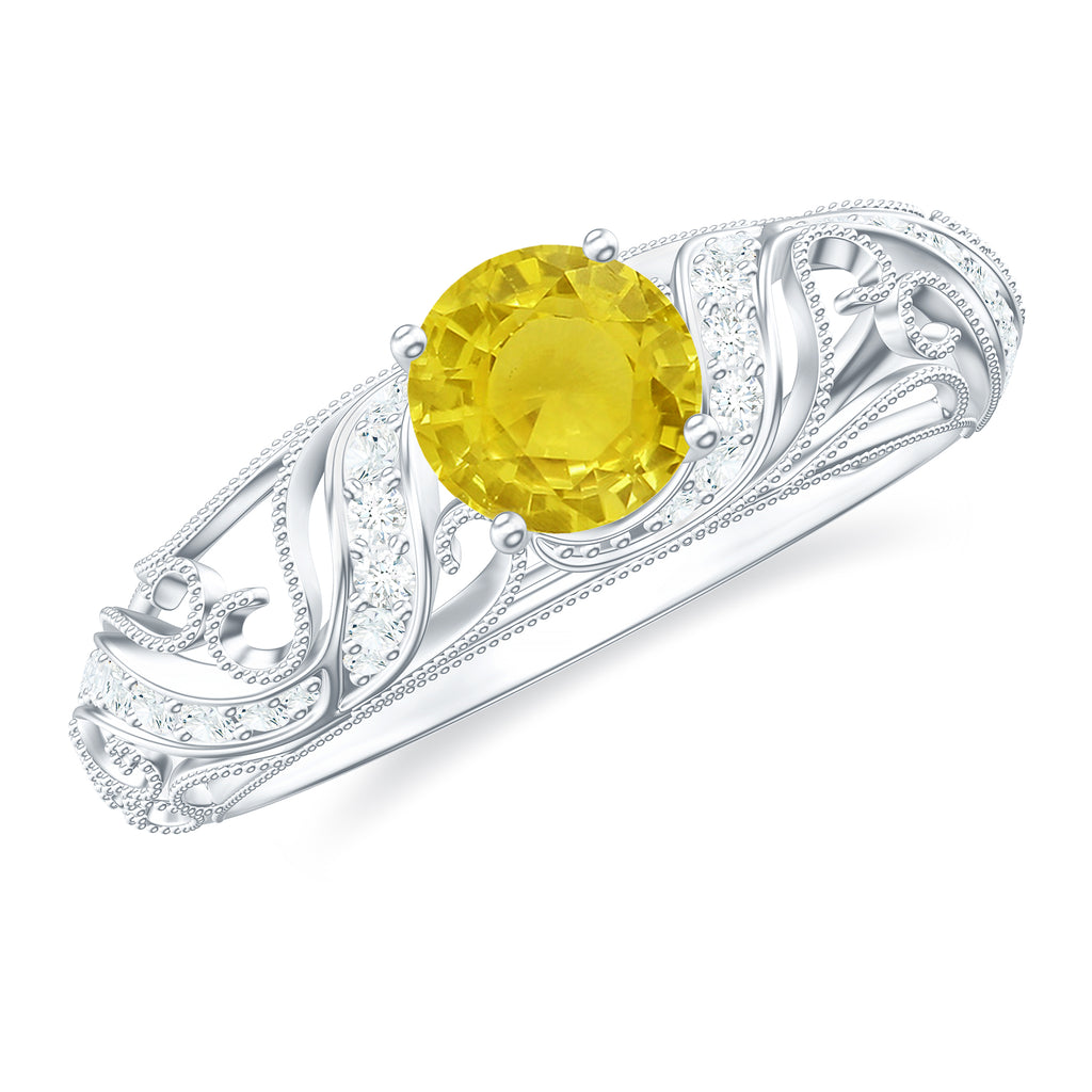 Vintage Style Yellow Sapphire Engagement Ring with Diamond Yellow Sapphire - ( AAA ) - Quality - Rosec Jewels