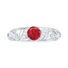 Round Created Ruby Vintage Style Engagement Ring with Diamond Lab Created Ruby - ( AAAA ) - Quality - Rosec Jewels