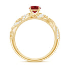 Round Created Ruby Vintage Style Engagement Ring with Diamond Lab Created Ruby - ( AAAA ) - Quality - Rosec Jewels