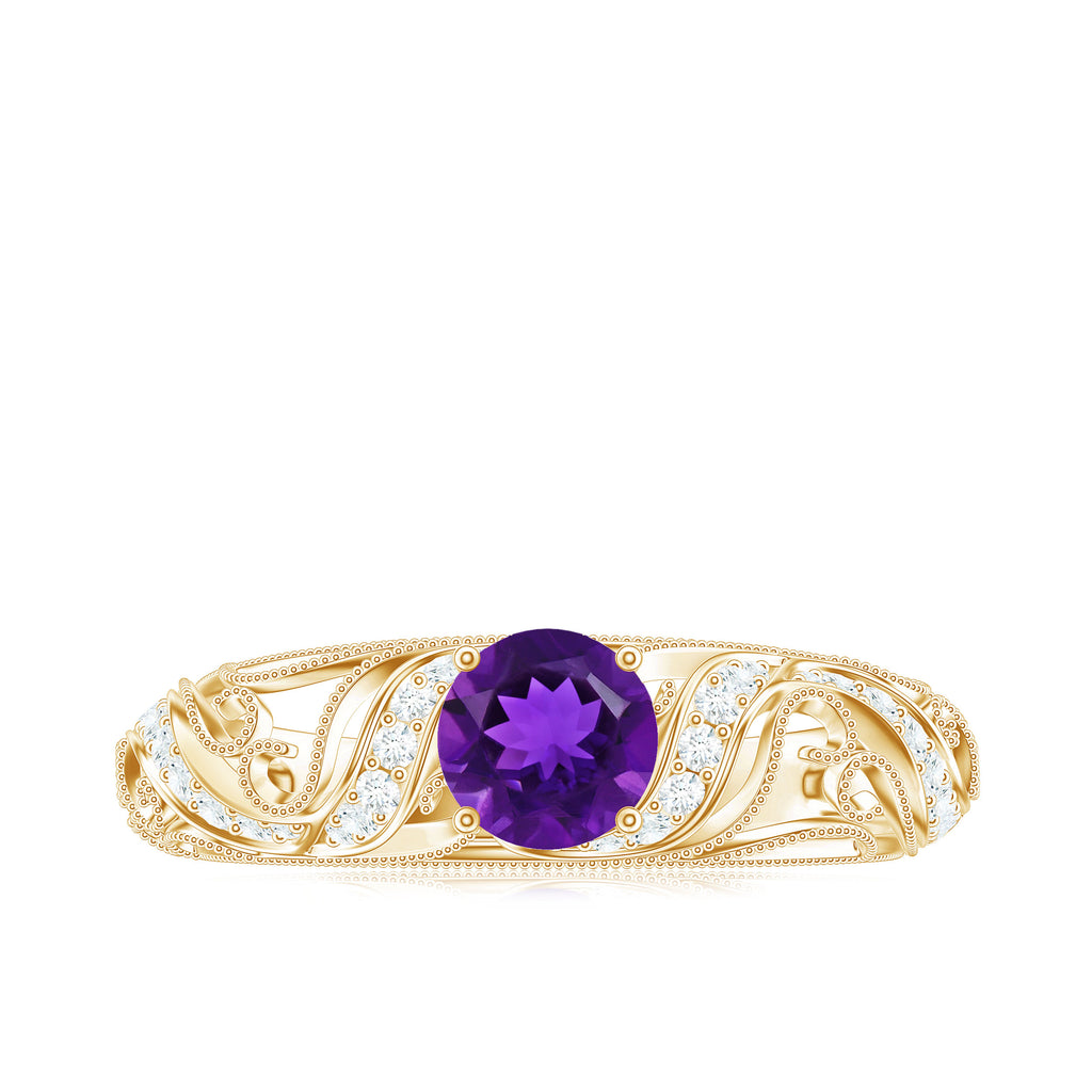 3/4 CT Vintage Style Amethyst Engagement Ring with Diamond Amethyst - ( AAA ) - Quality - Rosec Jewels