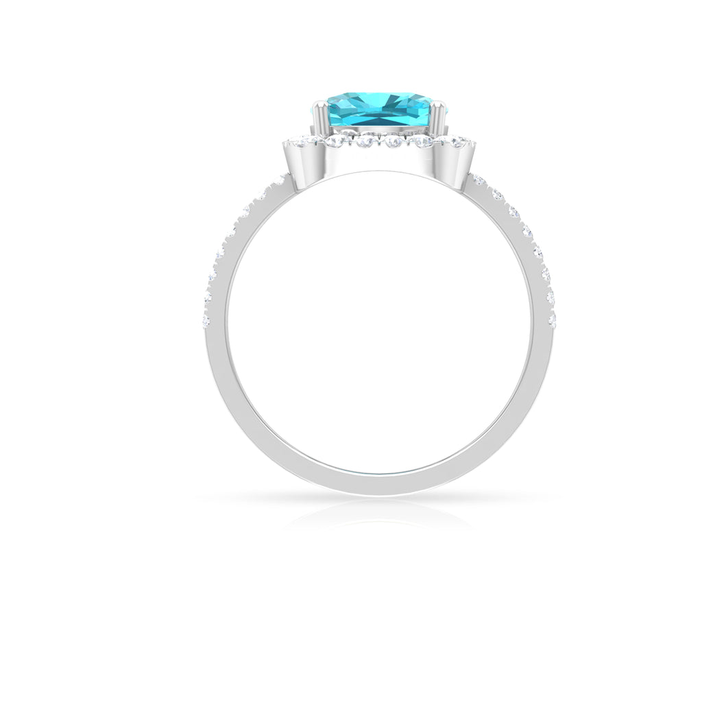 4 CT Cushion Shape Swiss Blue Topaz and Diamond Accent Engagement Ring Swiss Blue Topaz - ( AAA ) - Quality - Rosec Jewels