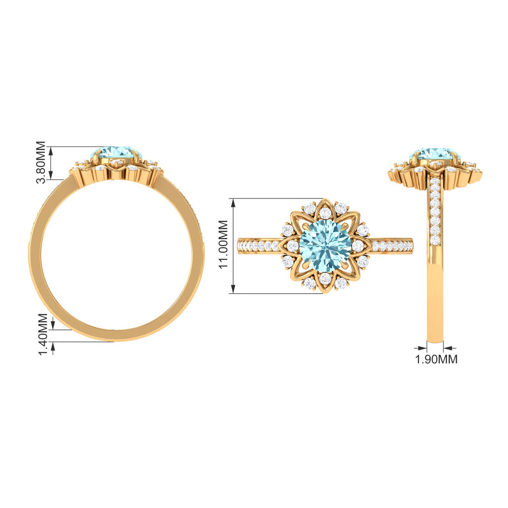 1.25 CT Aquamarine Floral Engagement Ring with Diamond Side Stones Aquamarine - ( AAA ) - Quality - Rosec Jewels