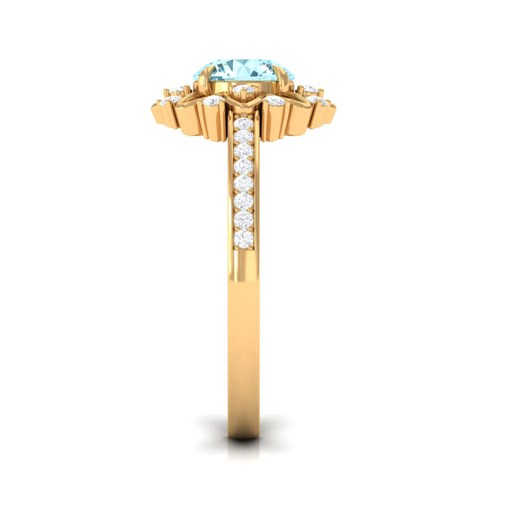 1.25 CT Aquamarine Floral Engagement Ring with Diamond Side Stones Aquamarine - ( AAA ) - Quality - Rosec Jewels