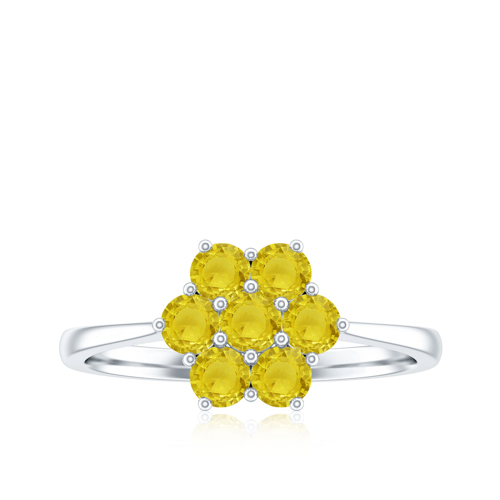 1 CT Round Shape Yellow Sapphire Cluster Flower Ring Yellow Sapphire - ( AAA ) - Quality - Rosec Jewels