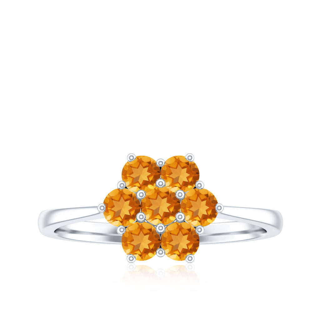 1 CT Round Shape Citrine Cluster Flower Ring in Gold Citrine - ( AAA ) - Quality - Rosec Jewels