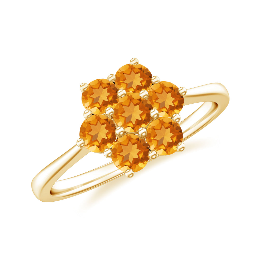 1 CT Round Shape Citrine Cluster Flower Ring in Gold Citrine - ( AAA ) - Quality - Rosec Jewels