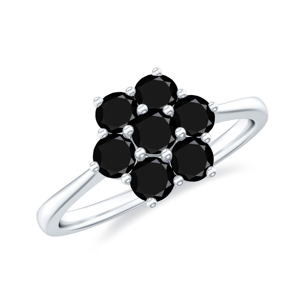 3/4 CT Round Shape Black Spinel Cluster Flower Ring Black Spinel - ( AAA ) - Quality - Rosec Jewels