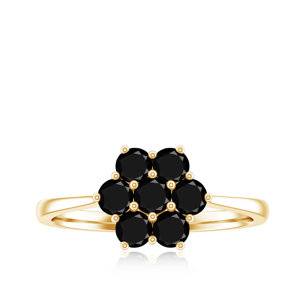 3/4 CT Round Shape Black Spinel Cluster Flower Ring Black Spinel - ( AAA ) - Quality - Rosec Jewels