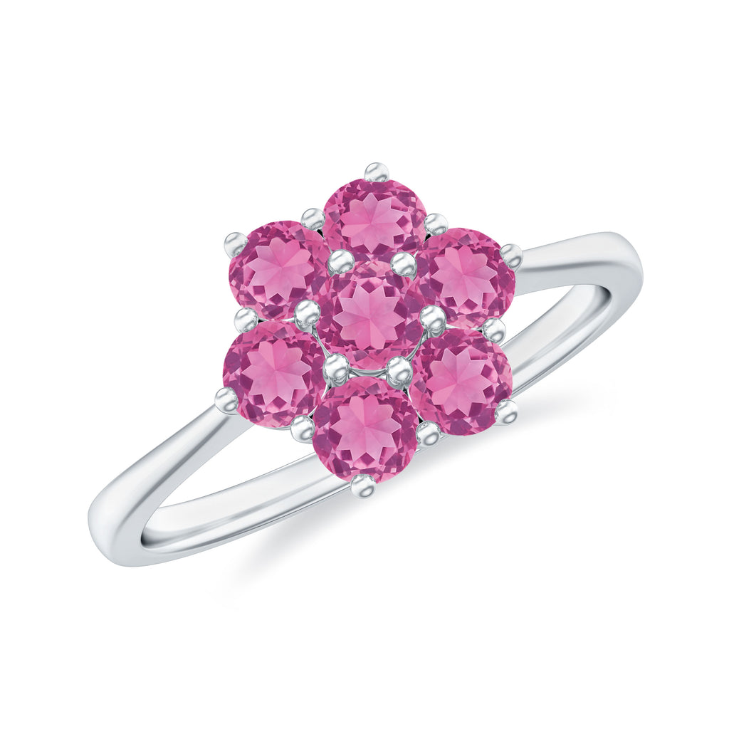 Rosec Jewels-3/4 CT Round Shape Pink Tourmaline Cluster Flower Ring