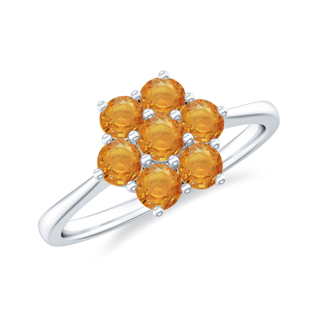 Round Orange Sapphire Flower Cluster Engagement Ring Orange Sapphire - ( AAA ) - Quality - Rosec Jewels