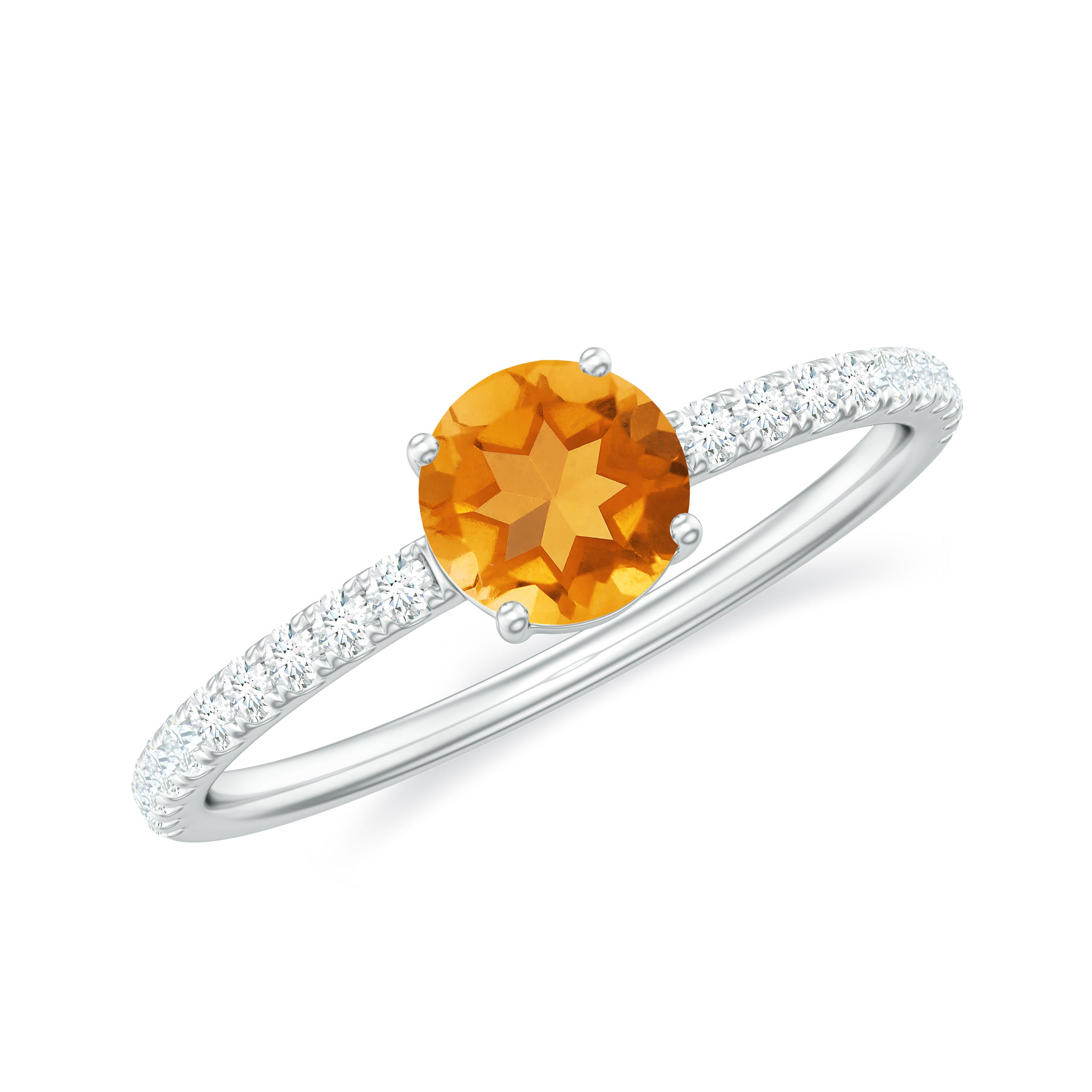 Minimal Citrine Solitaire Promise Ring with Diamonds Citrine - ( AAA ) - Quality - Rosec Jewels