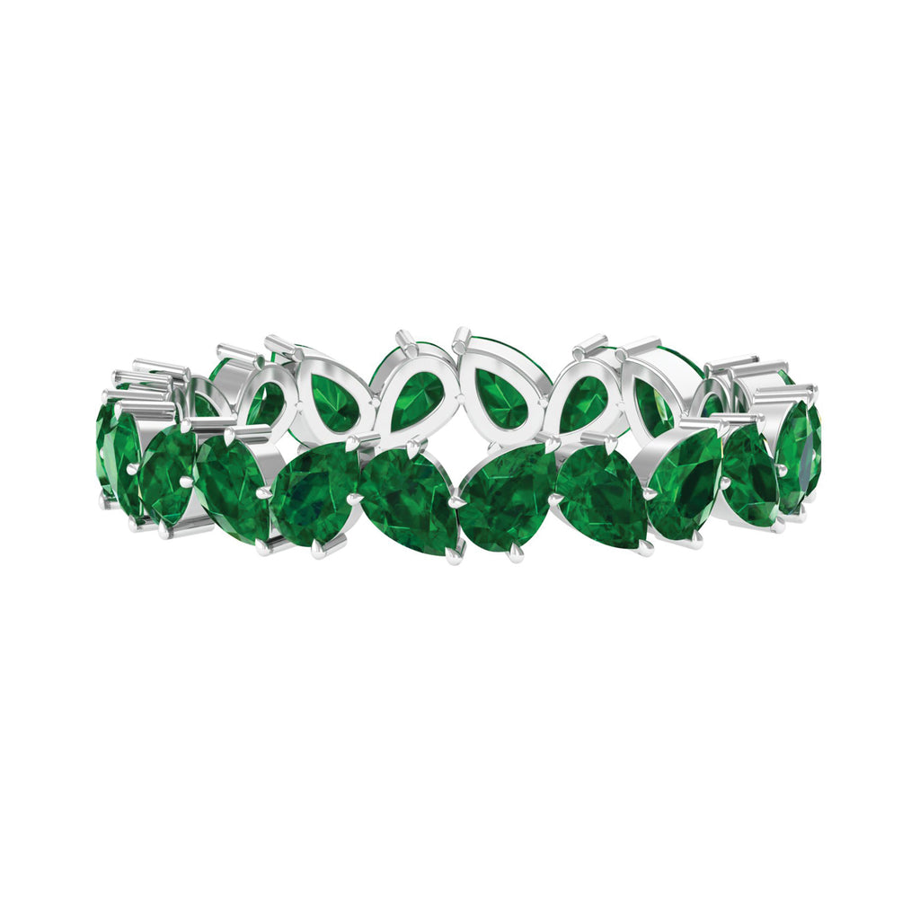 Pear Cut Lab Grown Emerald Full Eternity Band Ring Lab Created Emerald - ( AAAA ) - Quality - Rosec Jewels