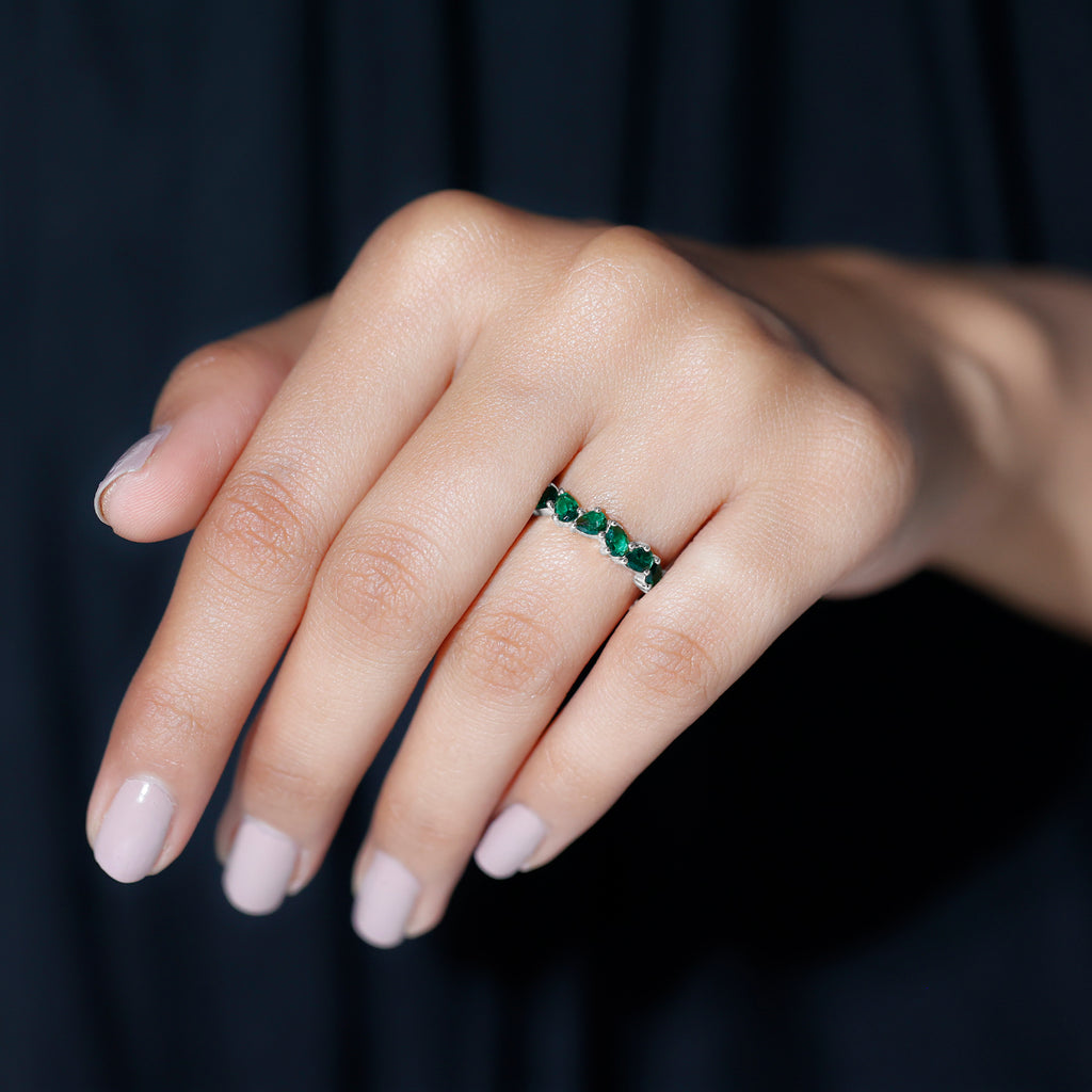 Pear Cut Lab Grown Emerald Full Eternity Band Ring Lab Created Emerald - ( AAAA ) - Quality - Rosec Jewels