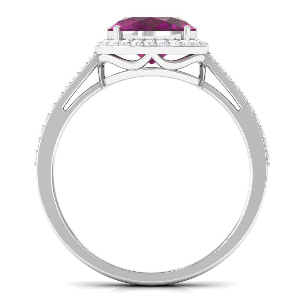 Oval Cut Natural Rhodolite East West Ring with Diamond Halo Rhodolite - ( AAA ) - Quality - Rosec Jewels