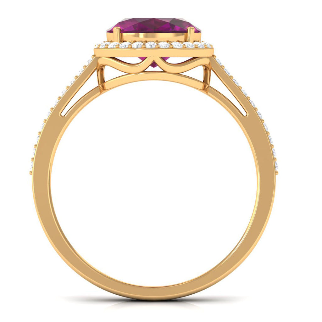 Oval Cut Natural Rhodolite East West Ring with Diamond Halo Rhodolite - ( AAA ) - Quality - Rosec Jewels