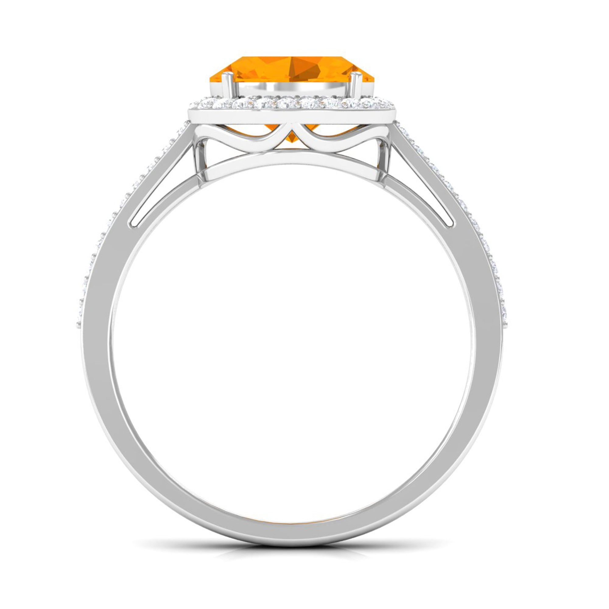 Oval Cut Fire Opal East West Engagement Ring with Diamond Halo Fire Opal - ( AAA ) - Quality - Rosec Jewels