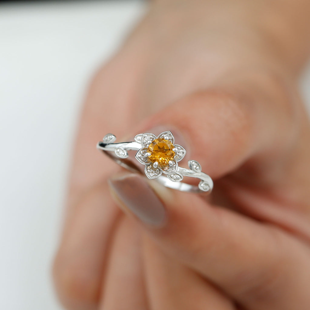 Nature Inspired Citrine and Diamond Engagement Ring