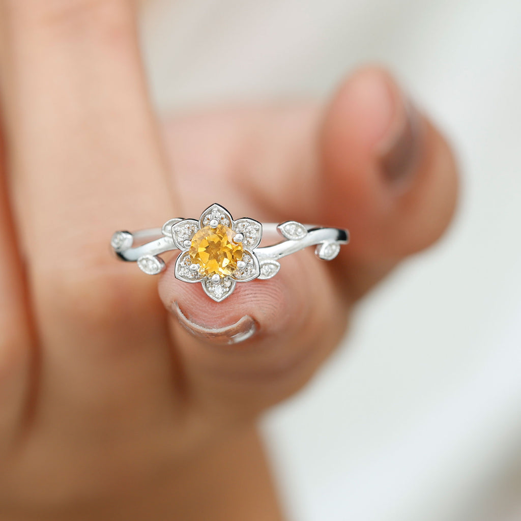 Nature Inspired Citrine and Diamond Engagement Ring