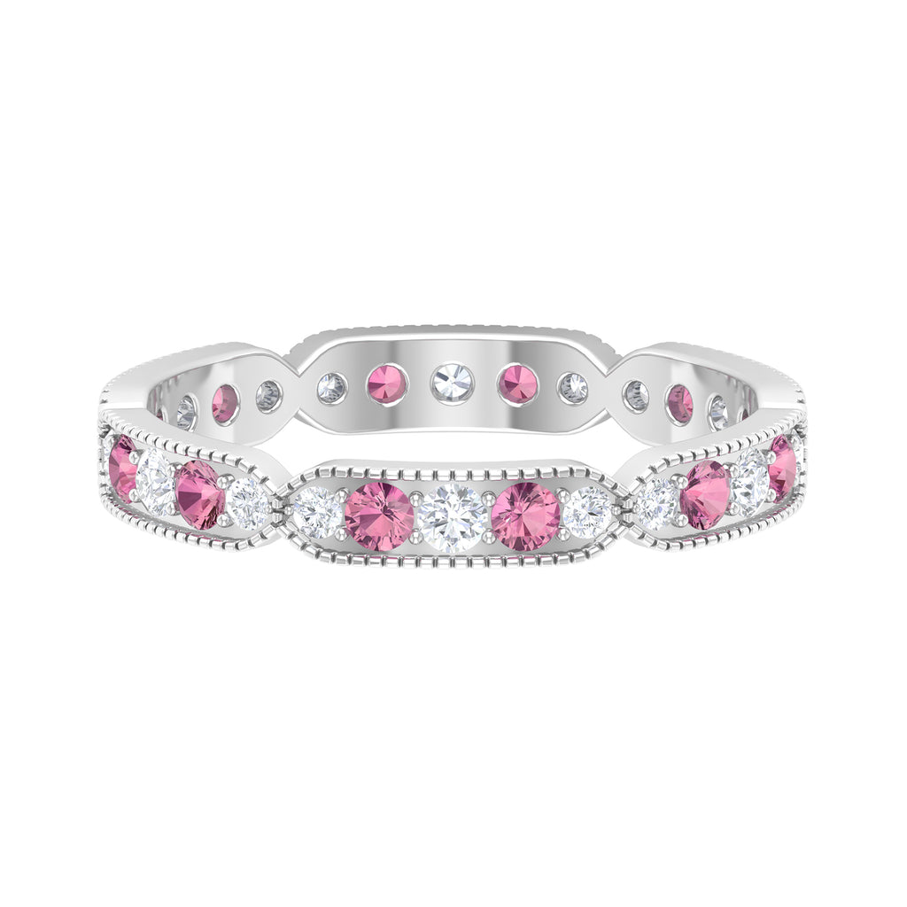 Pink Tourmaline and Diamond Eternity Band Ring Pink Tourmaline - ( AAA ) - Quality - Rosec Jewels