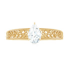 Pear Shaped Solitaire Moissanite Filigree Gold Engagement Ring Moissanite - ( D-VS1 ) - Color and Clarity - Rosec Jewels
