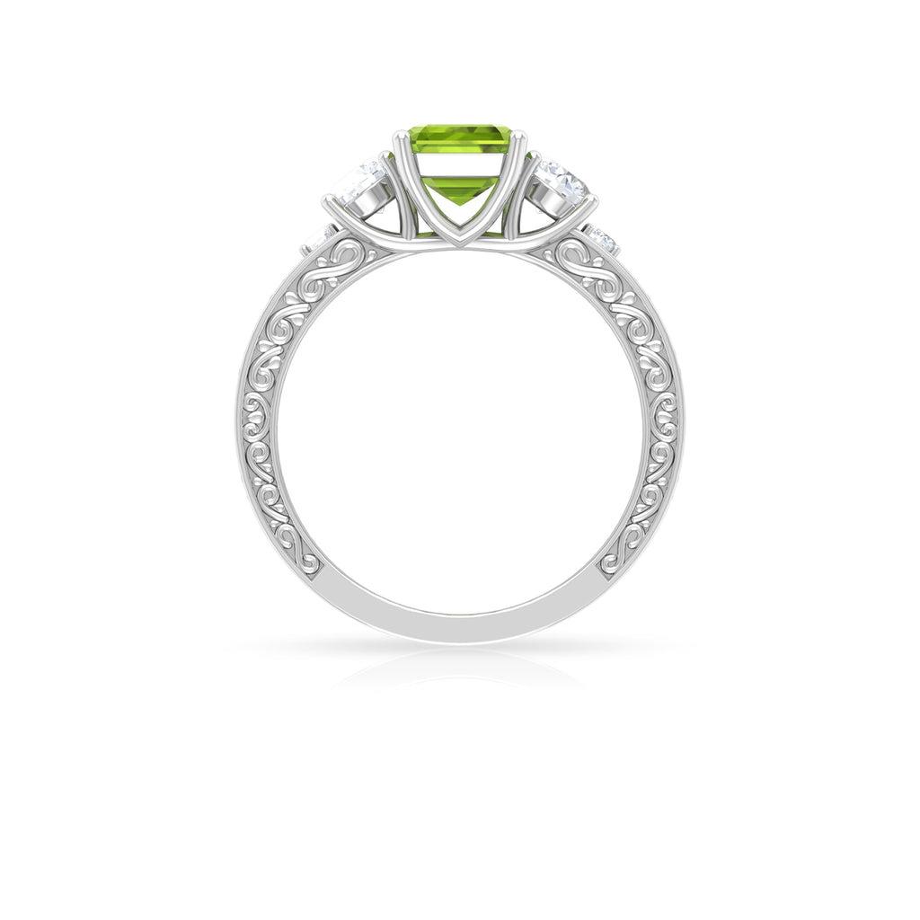 Octagon Cut Peridot Engagement Ring with Moissanite Peridot - ( AAA ) - Quality - Rosec Jewels