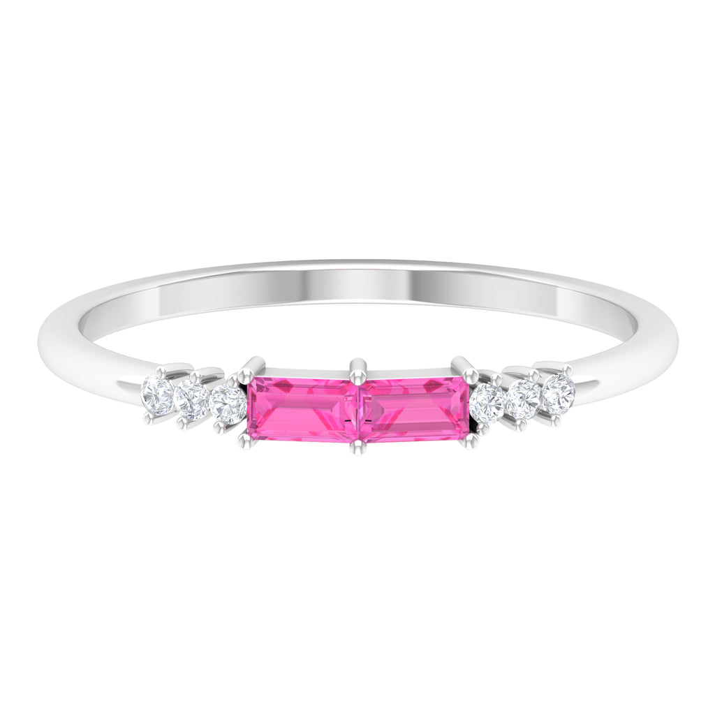 1/4 CT Pink Sapphire and Diamond Stackable Ring Pink Sapphire - ( AAA ) - Quality - Rosec Jewels