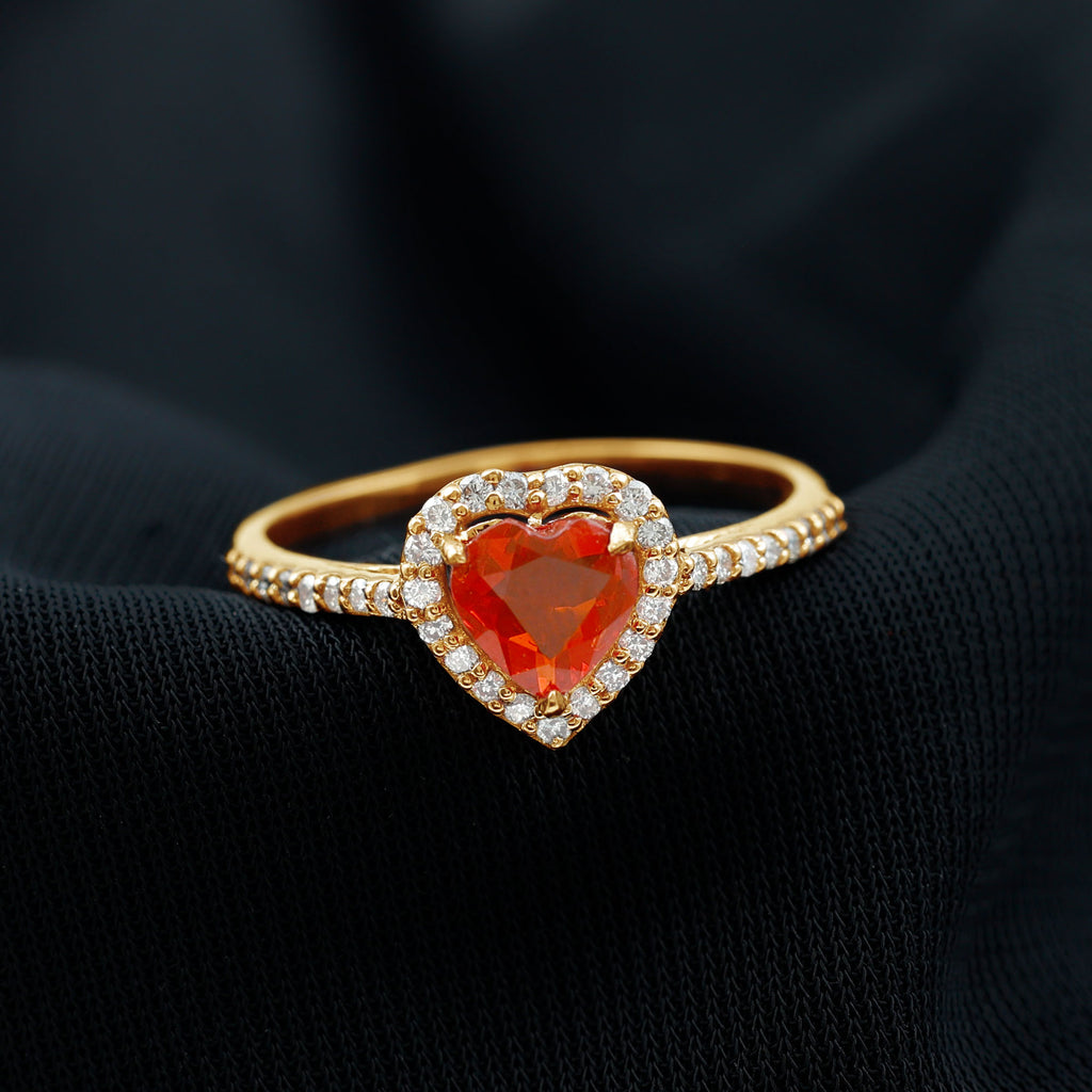 1.50 CT Heart Shape Fire Opal Engagement Ring with Diamond Accent Fire Opal - ( AAA ) - Quality - Rosec Jewels