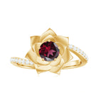 Real Rhodolite and Diamond Flower Ring with Bypass Shank Rhodolite - ( AAA ) - Quality - Rosec Jewels