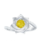 Round Yellow Sapphire Flower Bypass Ring with Diamond Yellow Sapphire - ( AAA ) - Quality - Rosec Jewels